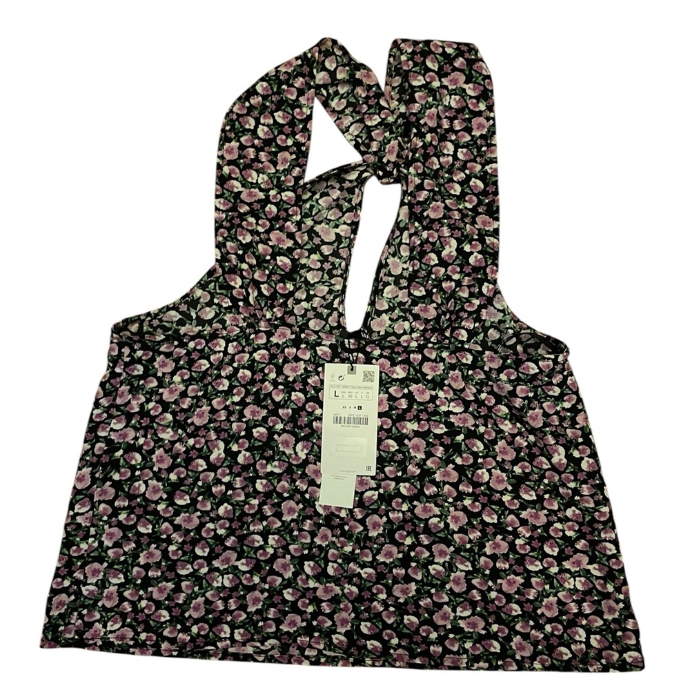 Zara Black and Pink Floral Top